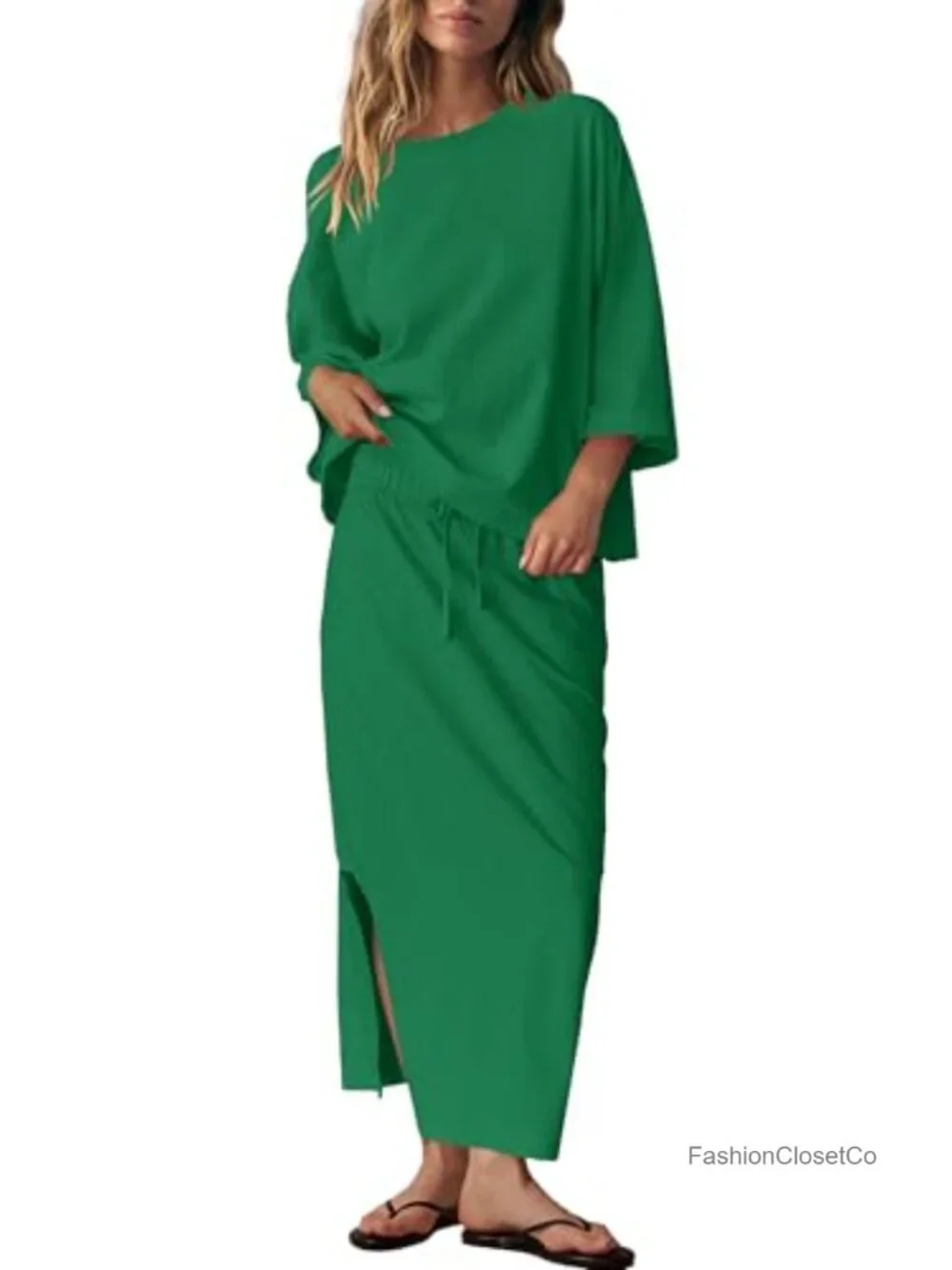 2 Piece Lounge Set with Oversized T-Shirt and Maxi Skirt